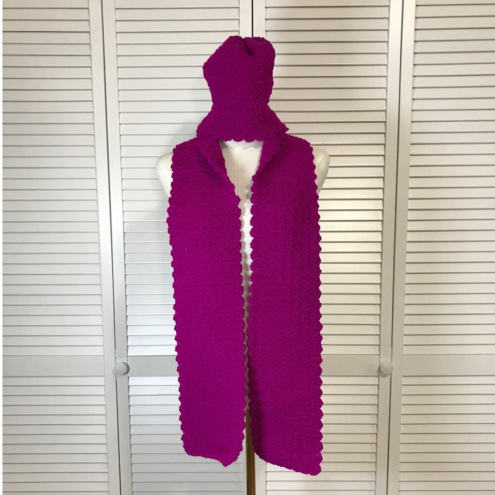 NWT Handmade Crochet Textured Winter Neon Violet Scarf 67” & Beanie